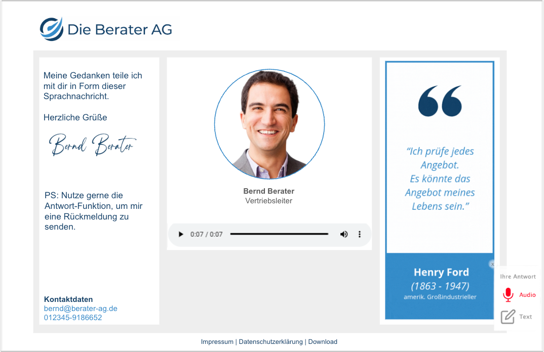 Empf&auml;nger-Ansicht mit Audio-Nachricht