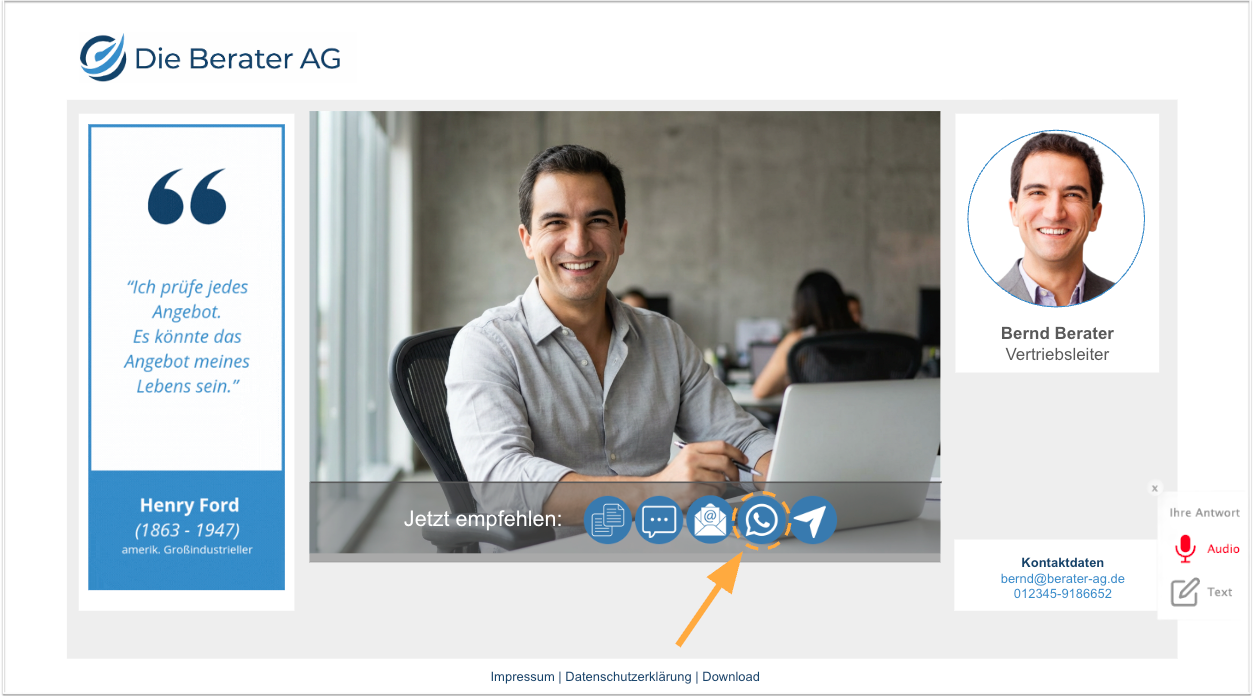 Teilen-Buttons und vorgefertigte Nachricht